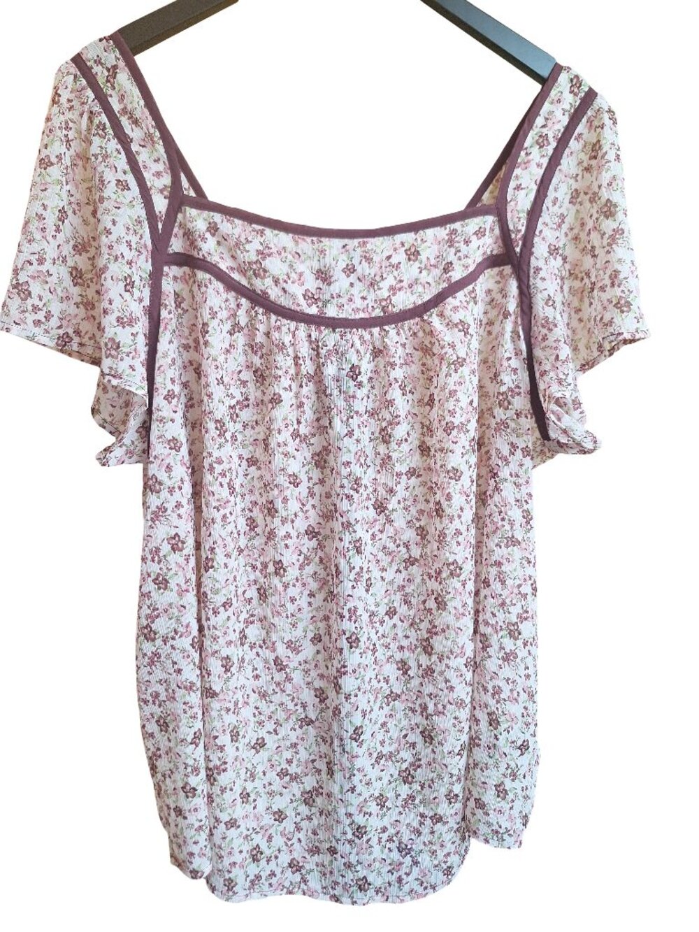 Torrid Floral Flutter Sleeve Blouse Sz 1X Square Neck Chiffon Cottagecore Boho